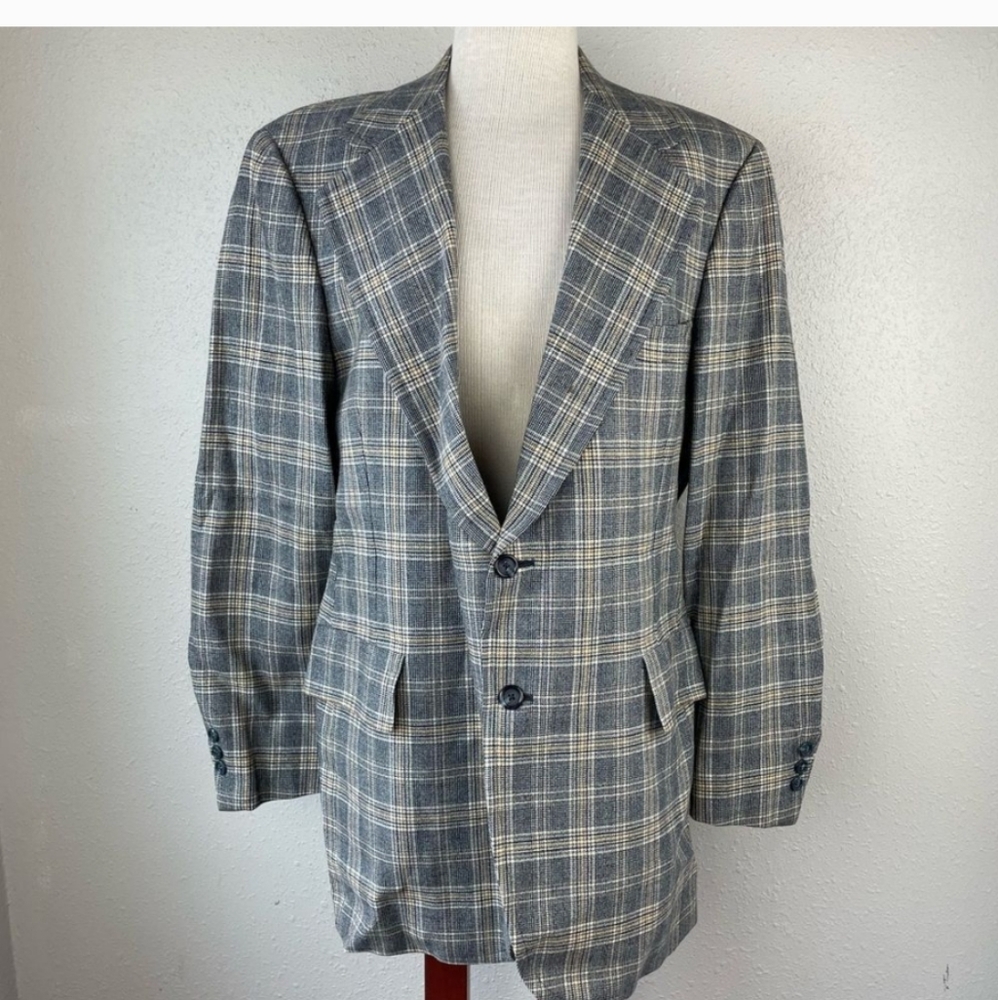 Vintage 70's Hart Schaffner & Marx Men's 2 Piece Plaid Business Suit 44L EUC